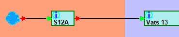 A detail showing the movement of fish into a graphical representation of a rearing unit from an unknown source represented by a cloud. The fish are then moved from the original rearing unit into a second rearing unit. This represents the movement of fish through the model.