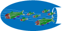 An icon showing fish emerging from a pipe, which is used for a plugin that allows the entering of data related to the volitional release from a rearing unit.